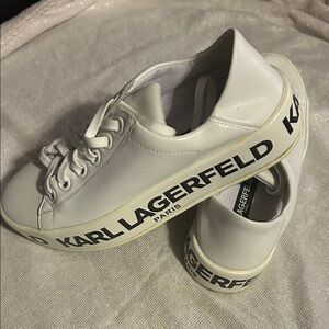 Karl Lagerfeld White Leather Logo Platform Sneakers